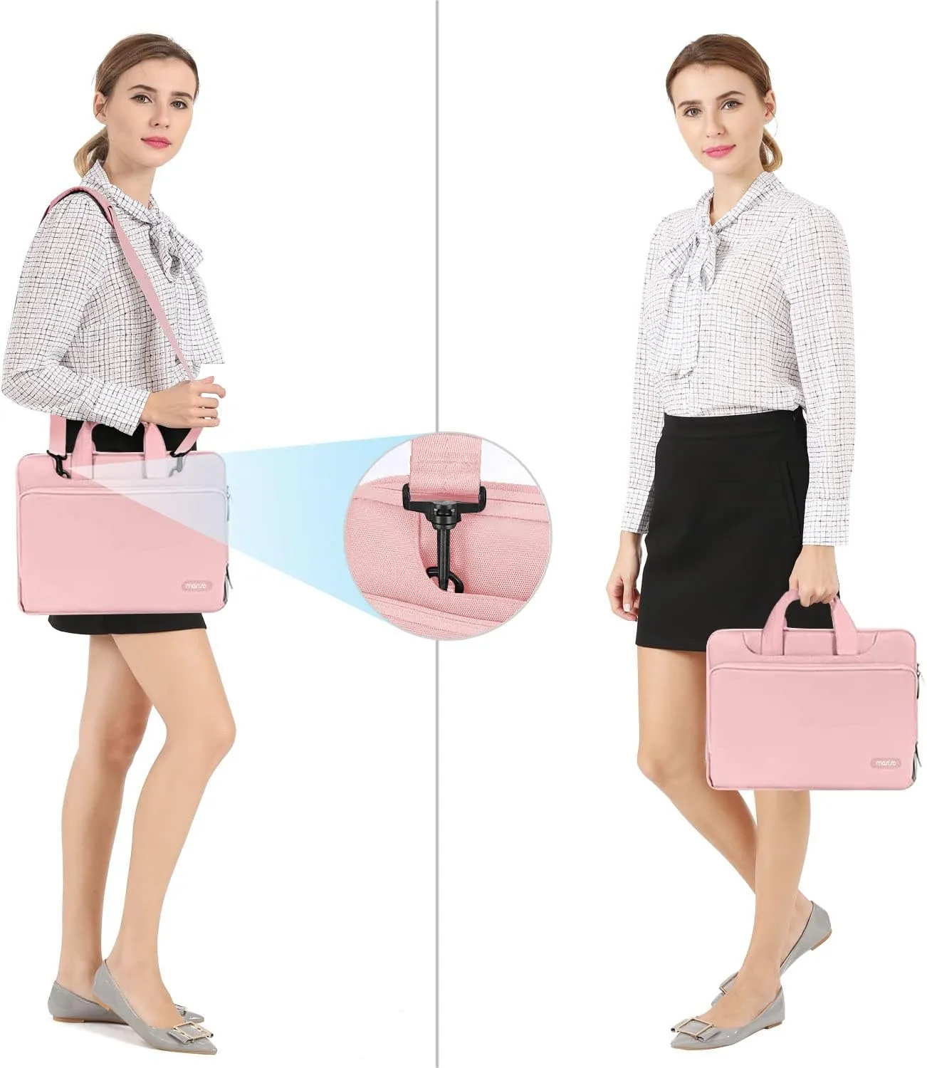 MOSISO 360 Protective Laptop Shoulder Bag Compatible with MacBook Air 13 inch M4 M3 M2 M1 2025-2018/Pro M2 M1 2025-2016,Matching Color Sleeve with Belt, Pink