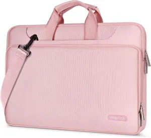 MOSISO 360 Protective Laptop Shoulder Bag Compatible with MacBook Air 13 inch M4 M3 M2 M1 2025-2018/Pro M2 M1 2025-2016,Matching Color Sleeve with Belt, Pink