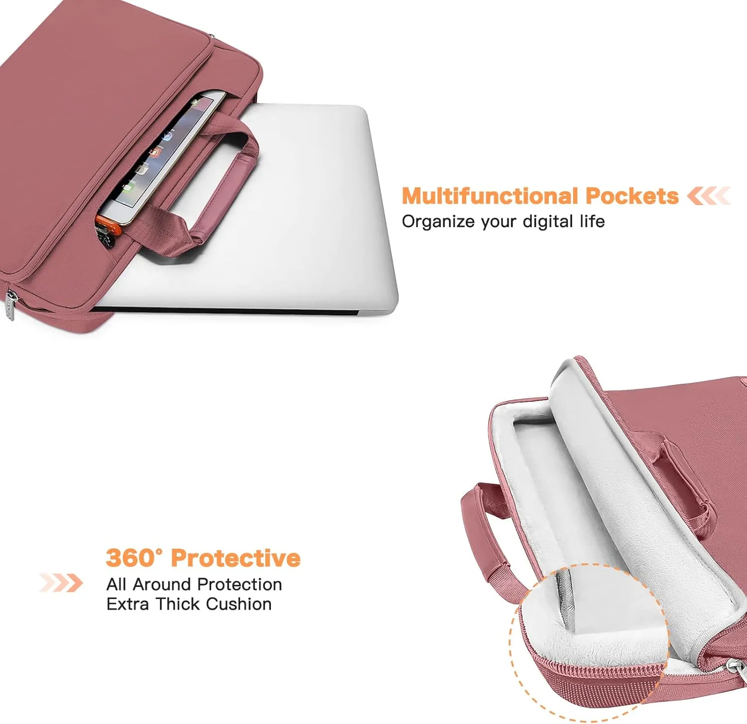 MOSISO 360 Protective Laptop Shoulder Bag Compatible with MacBook Air 15 M4 A3241 M3 A3114 M2 A2941/Pro 16 inch M4 M3 M2 M1, 15-15.6 inch Notebook,Matching Color Sleeve with Belt, Dusty Rose