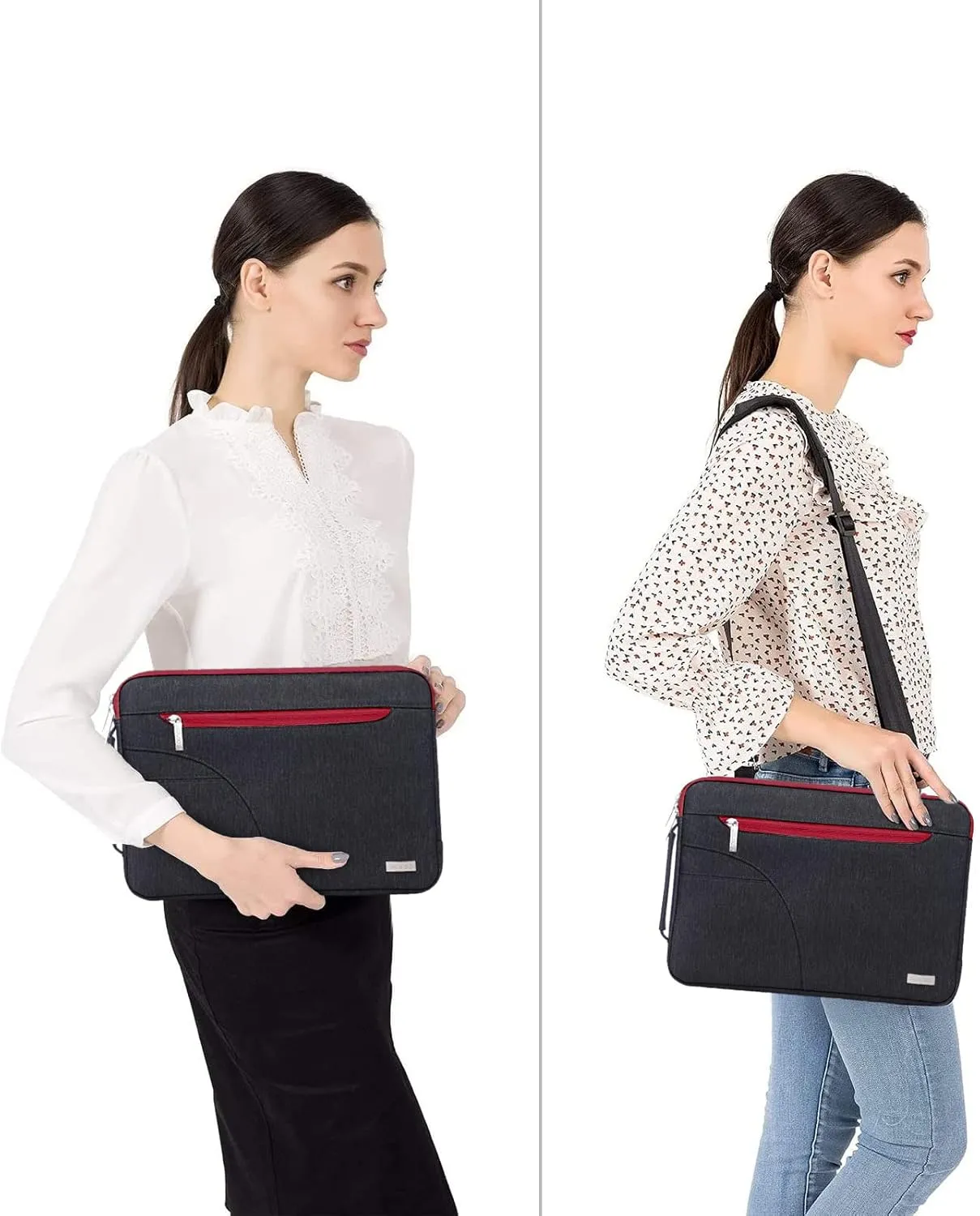 MOSISO Laptop Shoulder Bag Compatible with MacBook Air/Pro, 13-13.3 inch Notebook, Compatible with MacBook Pro 14 inch M3 M2 M1 2023-2021,Polyester Briefcase Sleeve with Front Arc Pocket, Red