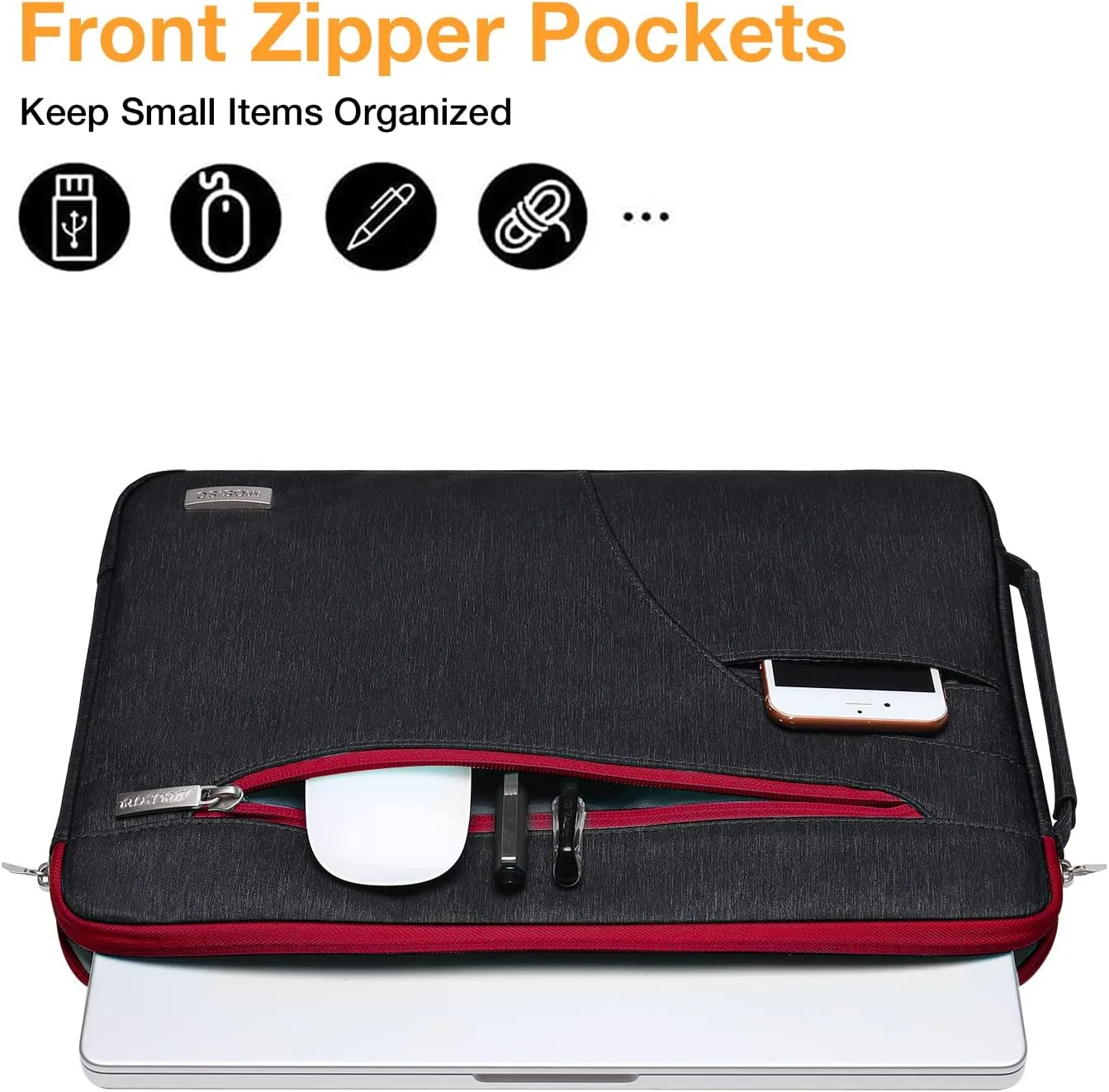 MOSISO Laptop Shoulder Bag Compatible with MacBook Air/Pro, 13-13.3 inch Notebook, Compatible with MacBook Pro 14 inch M3 M2 M1 2023-2021,Polyester Briefcase Sleeve with Front Arc Pocket, Red