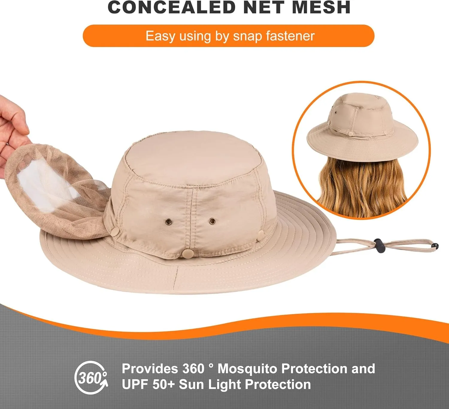 Mosquito Net Hat - Safari Sun Visor Hat with Removable Bug Net for Outdoor Men and Women