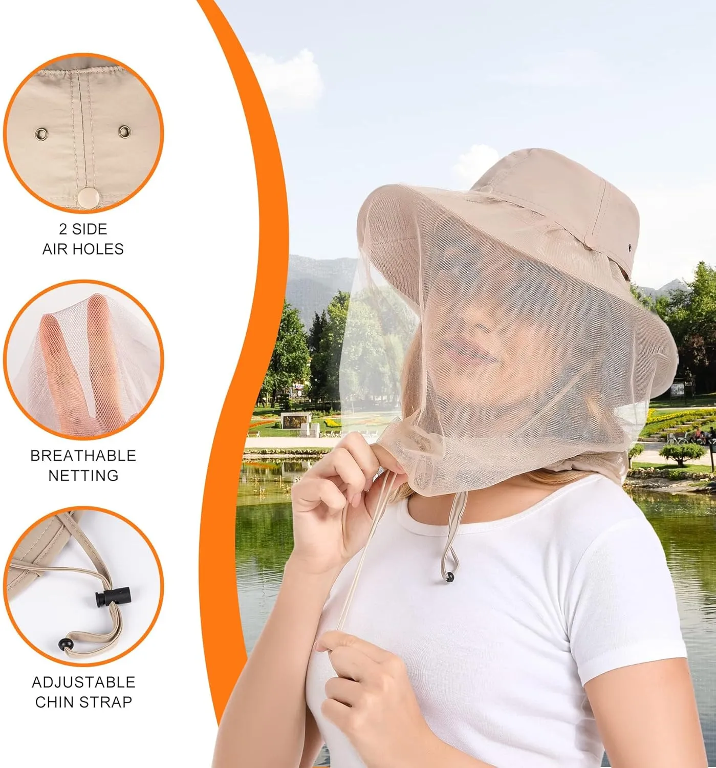 Mosquito Net Hat - Safari Sun Visor Hat with Removable Bug Net for Outdoor Men and Women