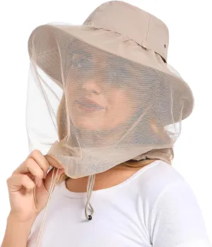 Mosquito Net Hat - Safari Sun Visor Hat with Removable Bug Net for Outdoor Men and Women