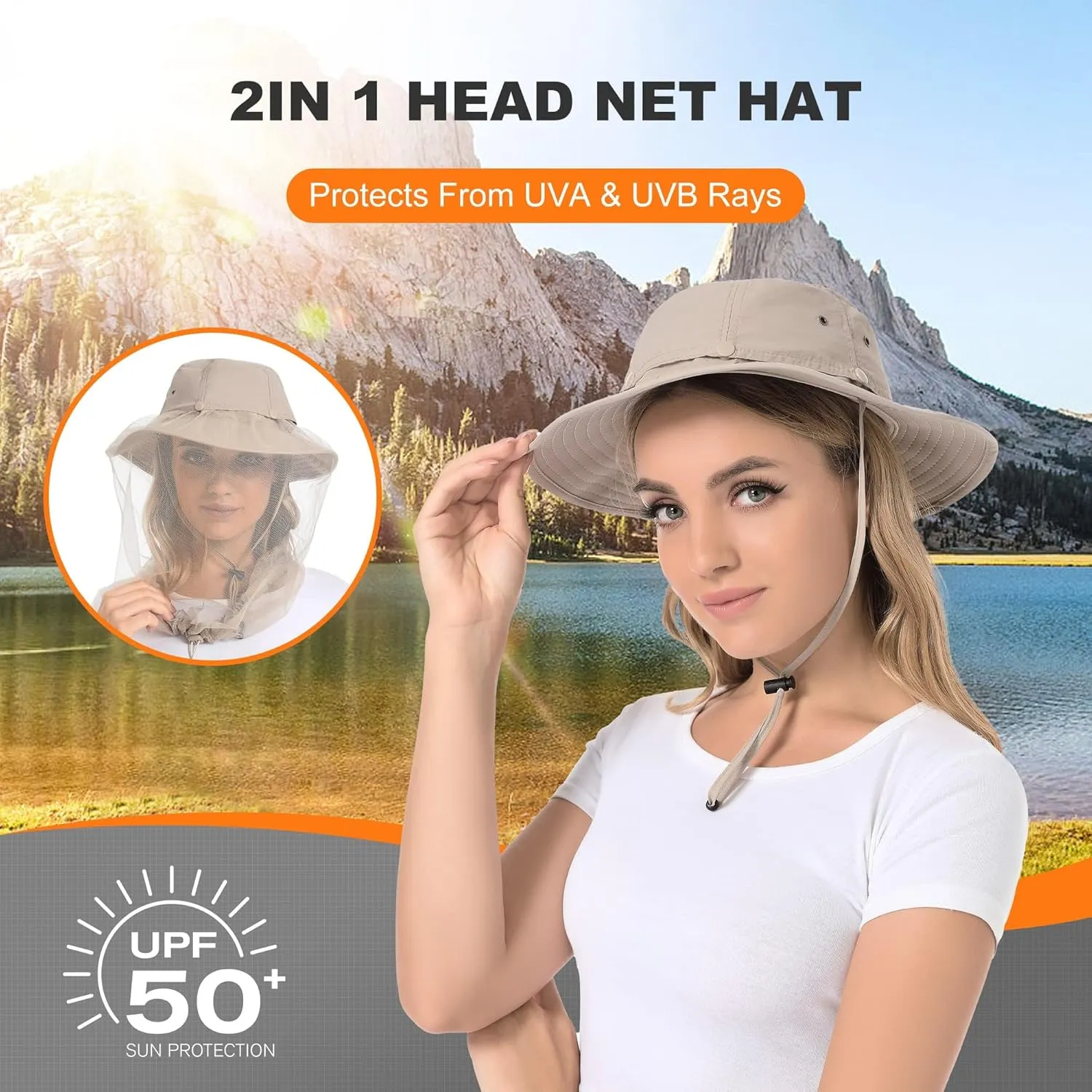 Mosquito Net Hat - Safari Sun Visor Hat with Removable Bug Net for Outdoor Men and Women