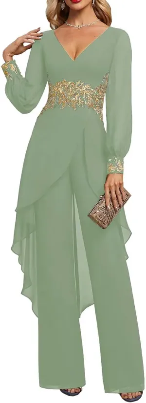 Mother of The Bride Dresses 2 Pieces Pants Suits Chiffon Wedding Guest Dress for Women Wedding Formal Outfit