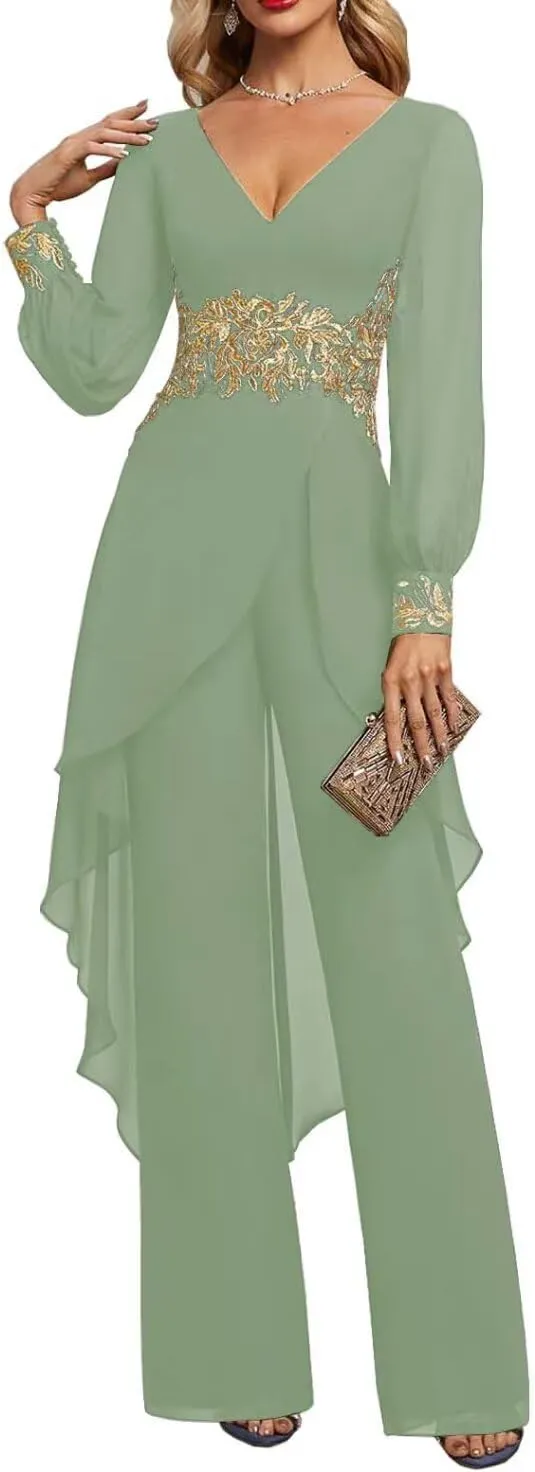 Mother of The Bride Dresses 2 Pieces Pants Suits Chiffon Wedding Guest Dress for Women Wedding Formal Outfit