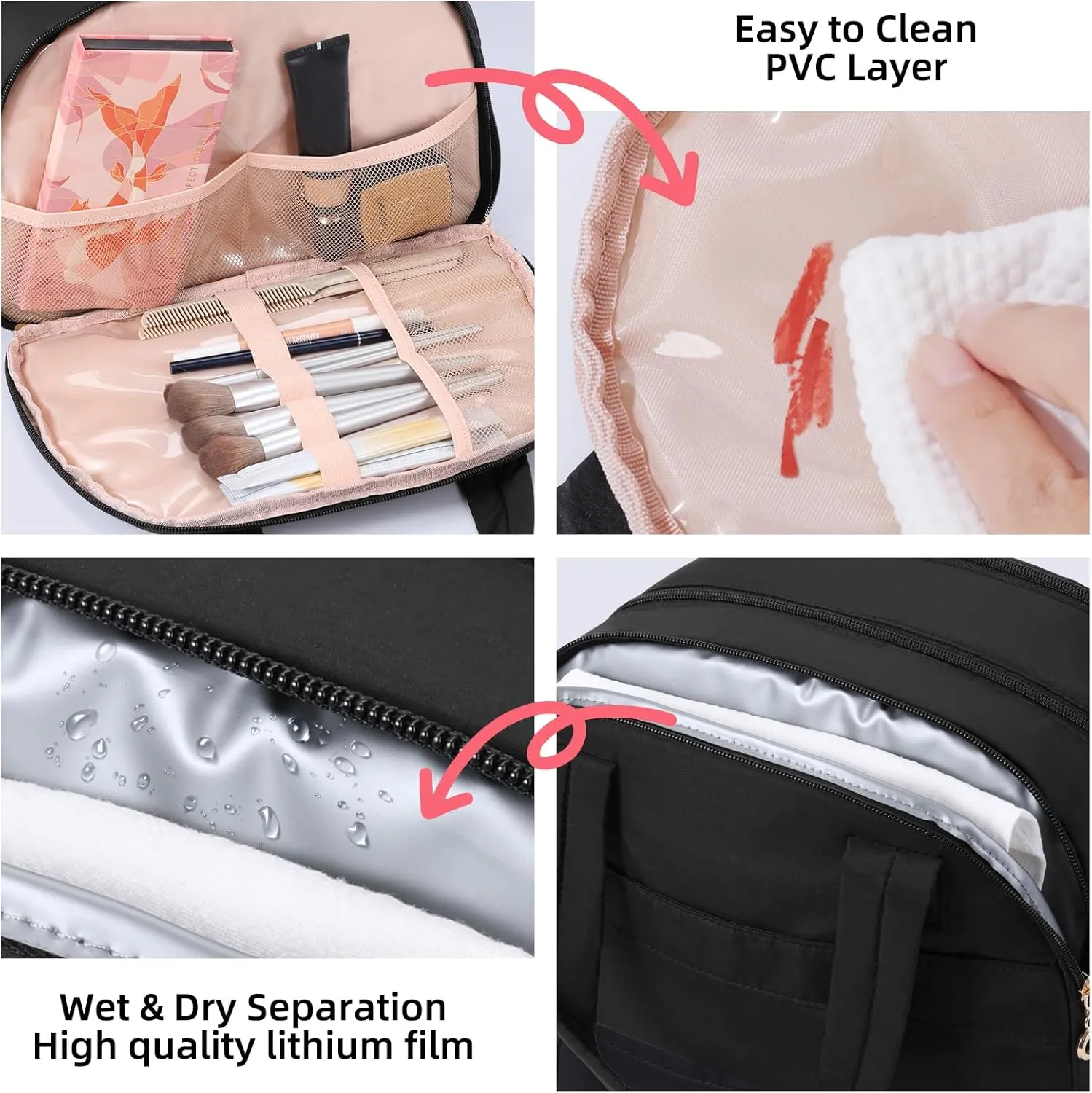 Mothers Day Gifts Initial Travel Toiletry Bag, Personalized Cosmetic Bags Birthday Gifts for Women, Makeup Bag Organizer with Handle, Travel Bag for Toiletries with Brush Holder (L, Black)