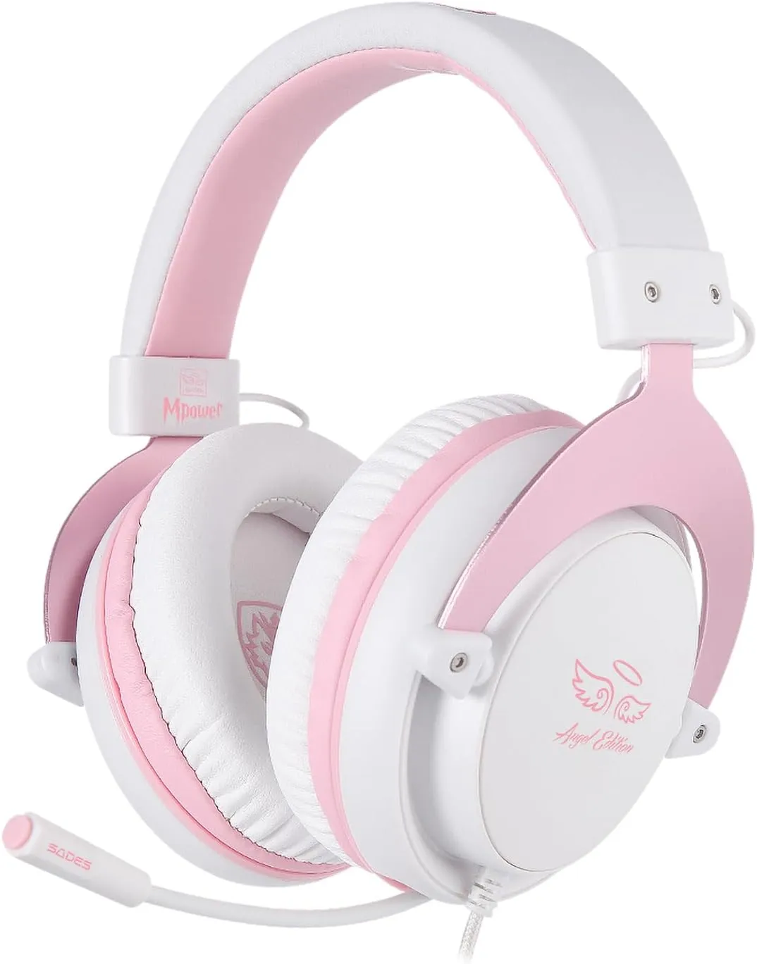 MPOWER Stereo Gaming Headset for PS4, PC, Mobile, Noise Cancelling Over Ear Headphones with Retractable Flexible Mic & Soft Memory Earmuffs for Laptop Mac Games-Angel Edition