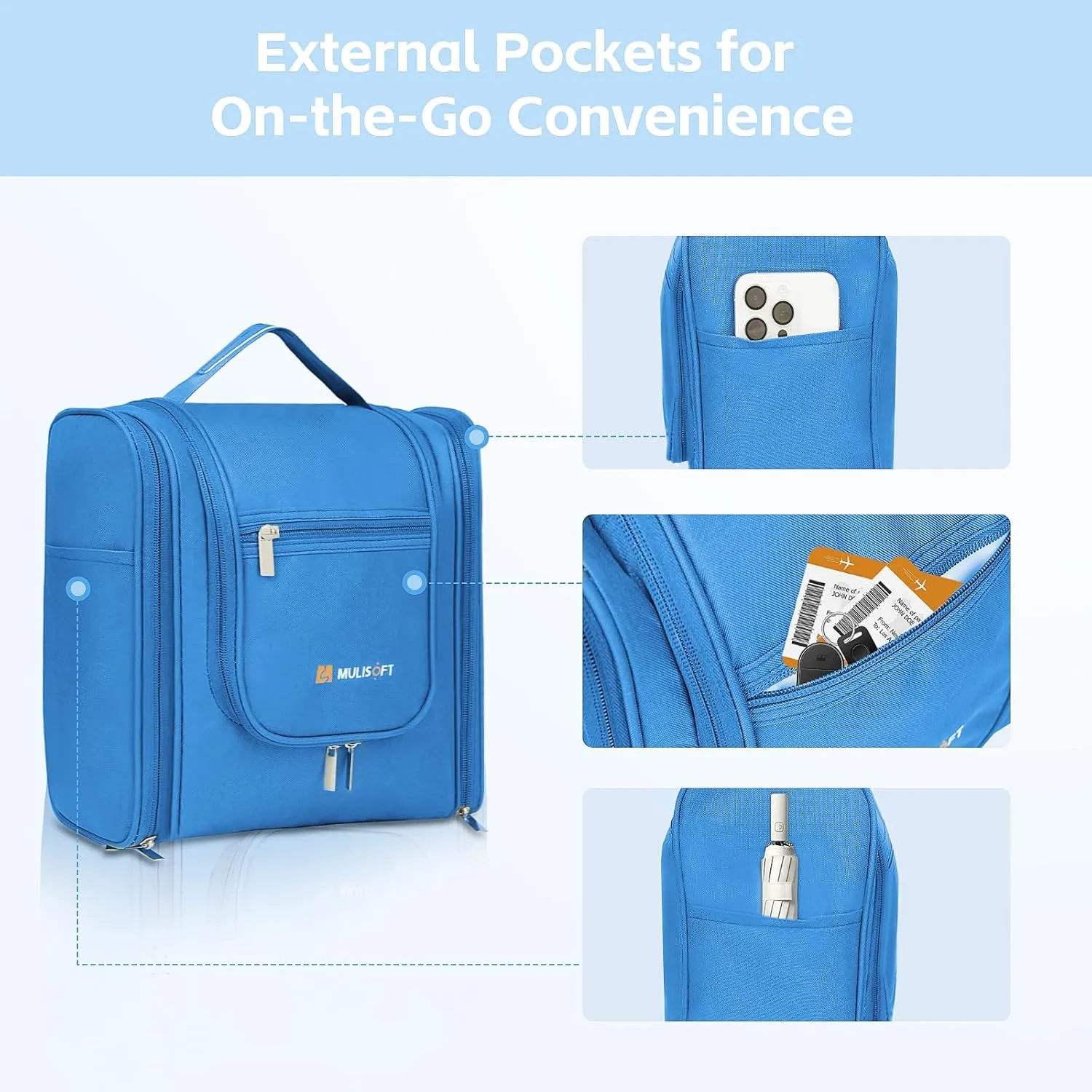 MULISOFT Travel Toiletry Bag for Women & Man, Extra Large Toiletry Bag, Portable Hanging Toiletries Bag, Water Resistant Dopp Kit for Toiletries, Cosmetics, Big Comparment Travel Makeup Bag Organizer