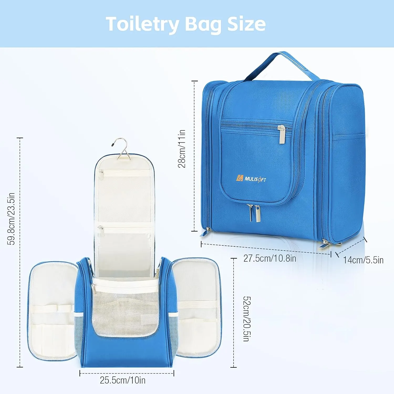 MULISOFT Travel Toiletry Bag for Women & Man, Extra Large Toiletry Bag, Portable Hanging Toiletries Bag, Water Resistant Dopp Kit for Toiletries, Cosmetics, Big Comparment Travel Makeup Bag Organizer