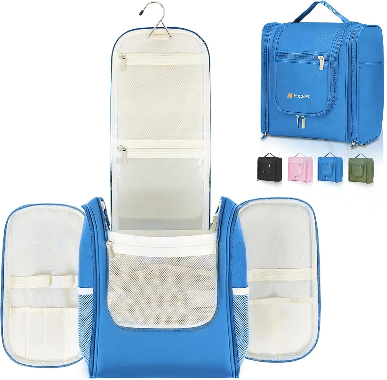 MULISOFT Travel Toiletry Bag for Women & Man, Extra Large Toiletry Bag, Portable Hanging Toiletries Bag, Water Resistant Dopp Kit for Toiletries, Cosmetics, Big Comparment Travel Makeup Bag Organizer