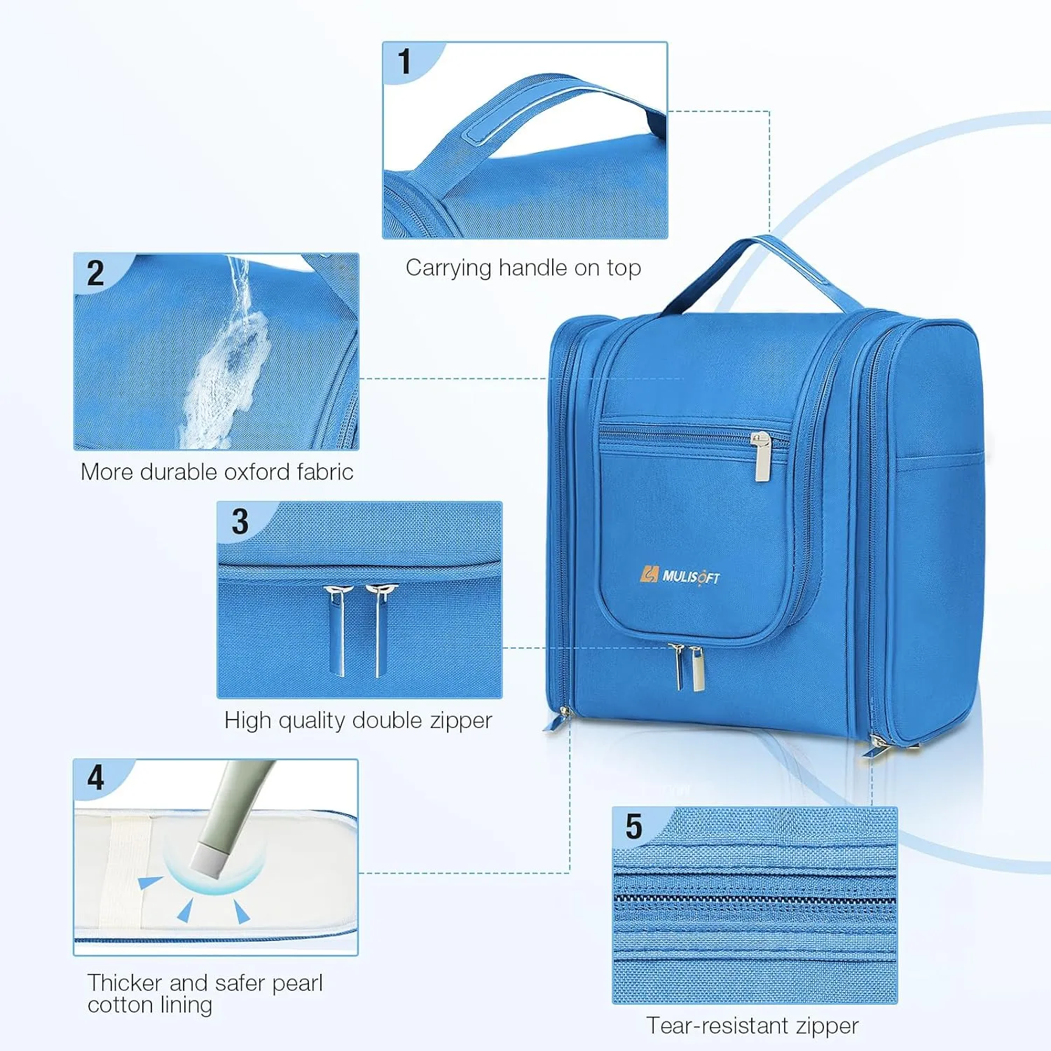 MULISOFT Travel Toiletry Bag for Women & Man, Extra Large Toiletry Bag, Portable Hanging Toiletries Bag, Water Resistant Dopp Kit for Toiletries, Cosmetics, Big Comparment Travel Makeup Bag Organizer
