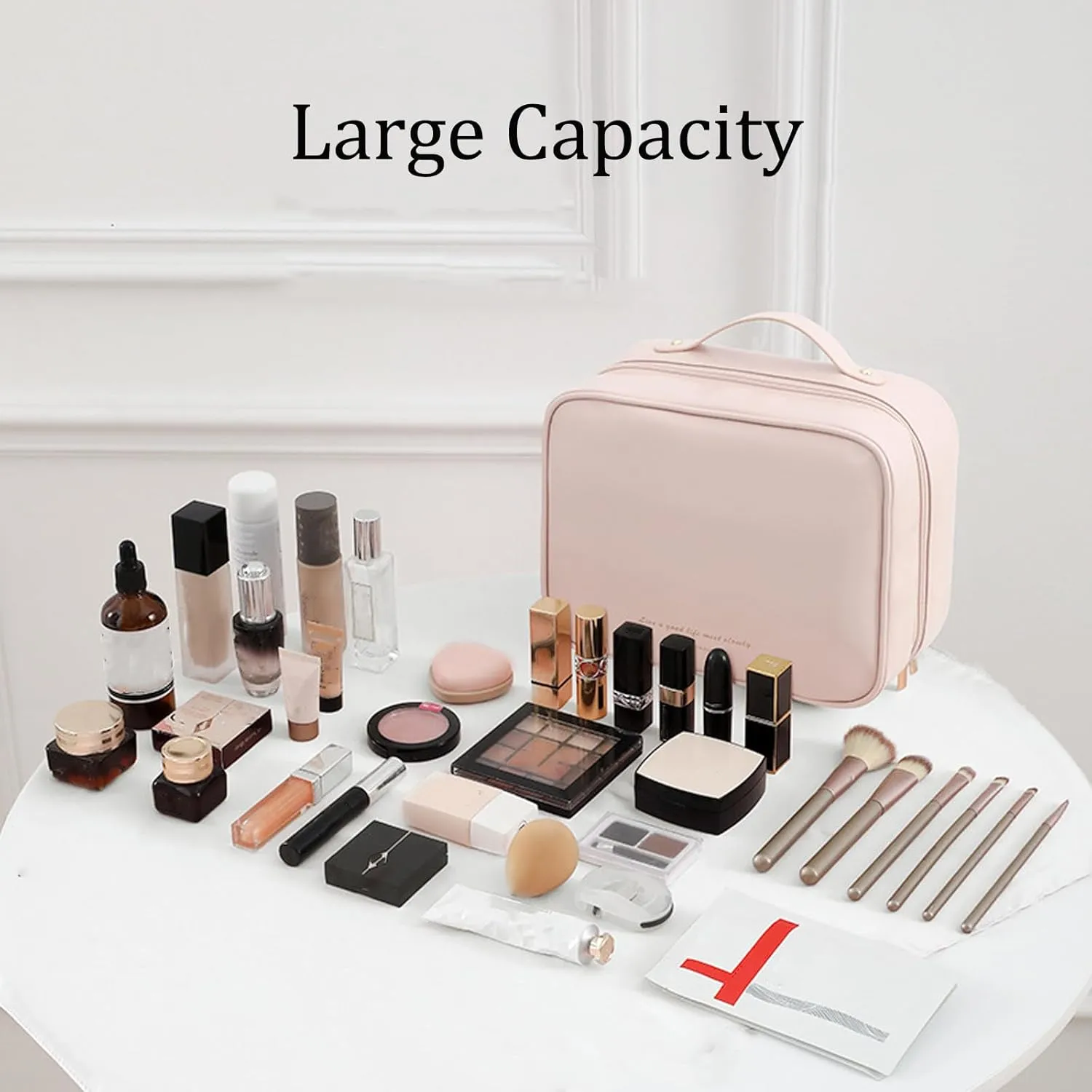 Multi-Compartment Toiletry Cosmetics Bag, Portable & Large Capacity Makeup Bag with Compartments, multi compartment toiletry Bag for Travel (Black)