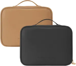 Multi-Compartment Toiletry Cosmetics Bag, Portable & Large Capacity Makeup Bag with Compartments, multi compartment toiletry Bag for Travel (Brown & Black)