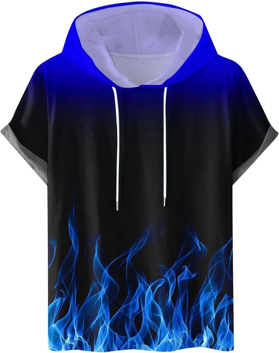Muscularfit Graphic Tees Men 2024 Fashion Flame Print Drawstring Hooded Shirts Casual Short Sleeve Loose Pullover Workout Top
