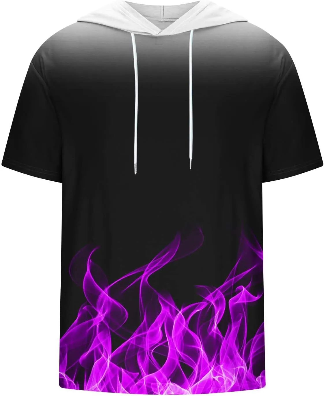 Muscularfit Graphic Tees Men 2024 Fashion Flame Print Drawstring Hooded Shirts Casual Short Sleeve Loose Pullover Workout Top