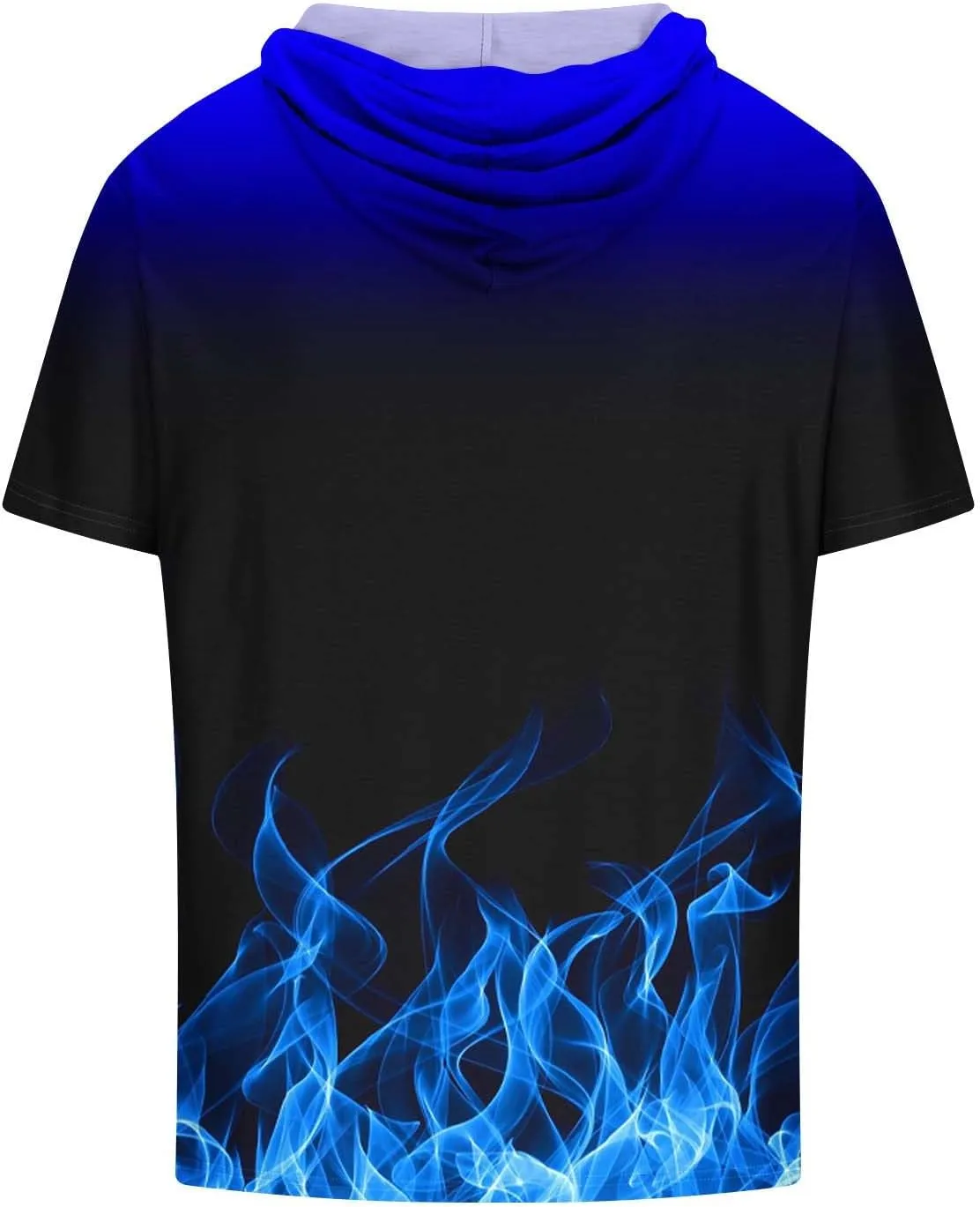 Muscularfit Graphic Tees Men 2024 Fashion Flame Print Drawstring Hooded Shirts Casual Short Sleeve Loose Pullover Workout Top