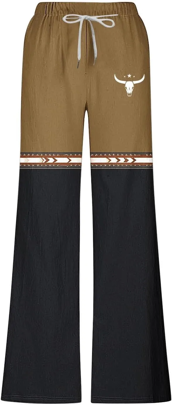 Muscularfit Linen Pant for Men Summer Casual Drawstring Elastic Waist Baggy Trouser with Pockets Ethnic Print Beach Sweatpant