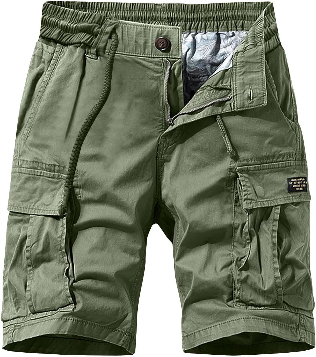 Muscularfit Linen Shorts Men 2023 Regular and Big & Tall Fashion Outdoor Cargo Shorts Summer Drawstring Elastic Waist Shorts
