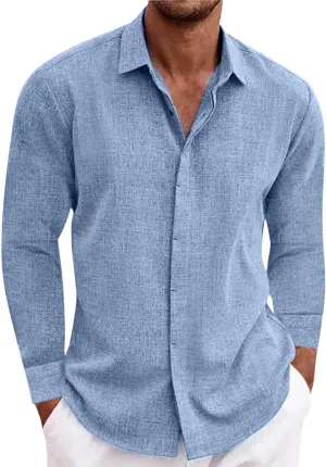 Muscularfit Long Sleeve Button Down Shirts for Men Summer Fashion Solid Color Collar Tshirts Trendy Outfits Clothing 2024