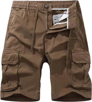 Muscularfit Men Shorts Cotton Drawstring Elastic Waist Cargo Shorts Multi Pockets Casual Work Utility Shorts Outdoor Fashion
