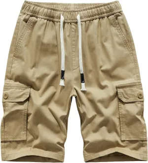 Muscularfit Mens Cotton Cargo Shorts with Pockets Drawstring Elastic Waist Camouflage Shorts Regular Fit Camo Athletic Shorts