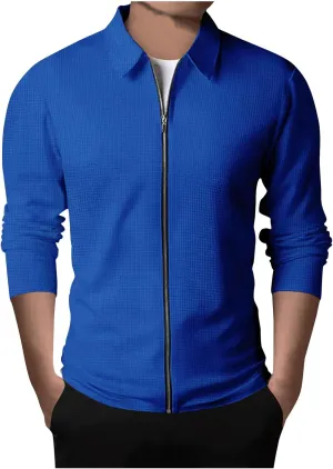 Muscularfit Mens Fall Jackets Long Sleeve Casual Waffle Coat Classic Full Zip Relaxed Fit Collared Jacket Outdoor Trendy Coat