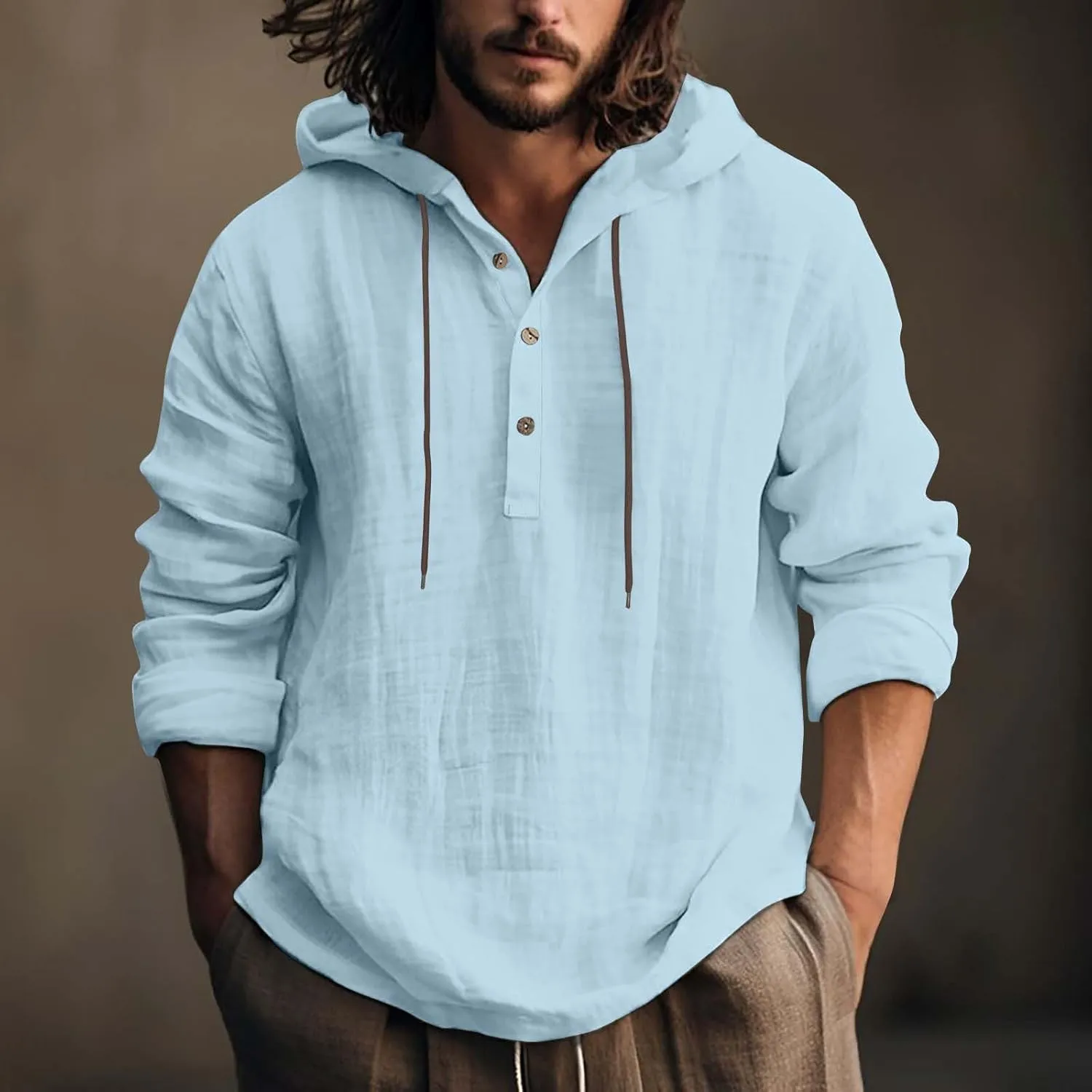 Muscularfit Men's Fashion Hoodies & Sweatshirts Drawstring Casual Long Sleeve Cotton Linen Shirts Fashion Button Down Hoodies