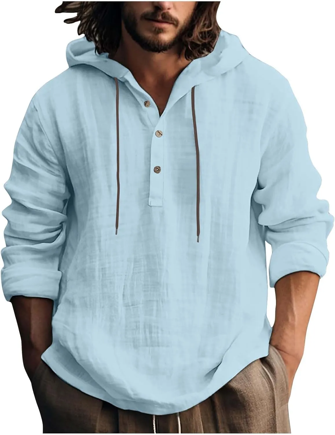 Muscularfit Men's Fashion Hoodies & Sweatshirts Drawstring Casual Long Sleeve Cotton Linen Shirts Fashion Button Down Hoodies
