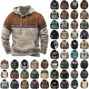 Muscularfit Mens Hoodie Casual Aztec Ethnic Drawstring Hooded Sweatshirts Long Sleeve Graphic Shirt Lightweight Pullover 2024
