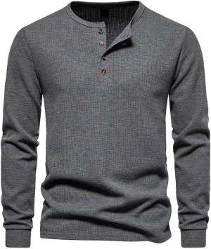 Muscularfit Mens Shirts Long Sleeve Button Down Solid Polo Shirt Casual Solid Henley T-Shirts Slim Fit Gym Workout Tee Tops