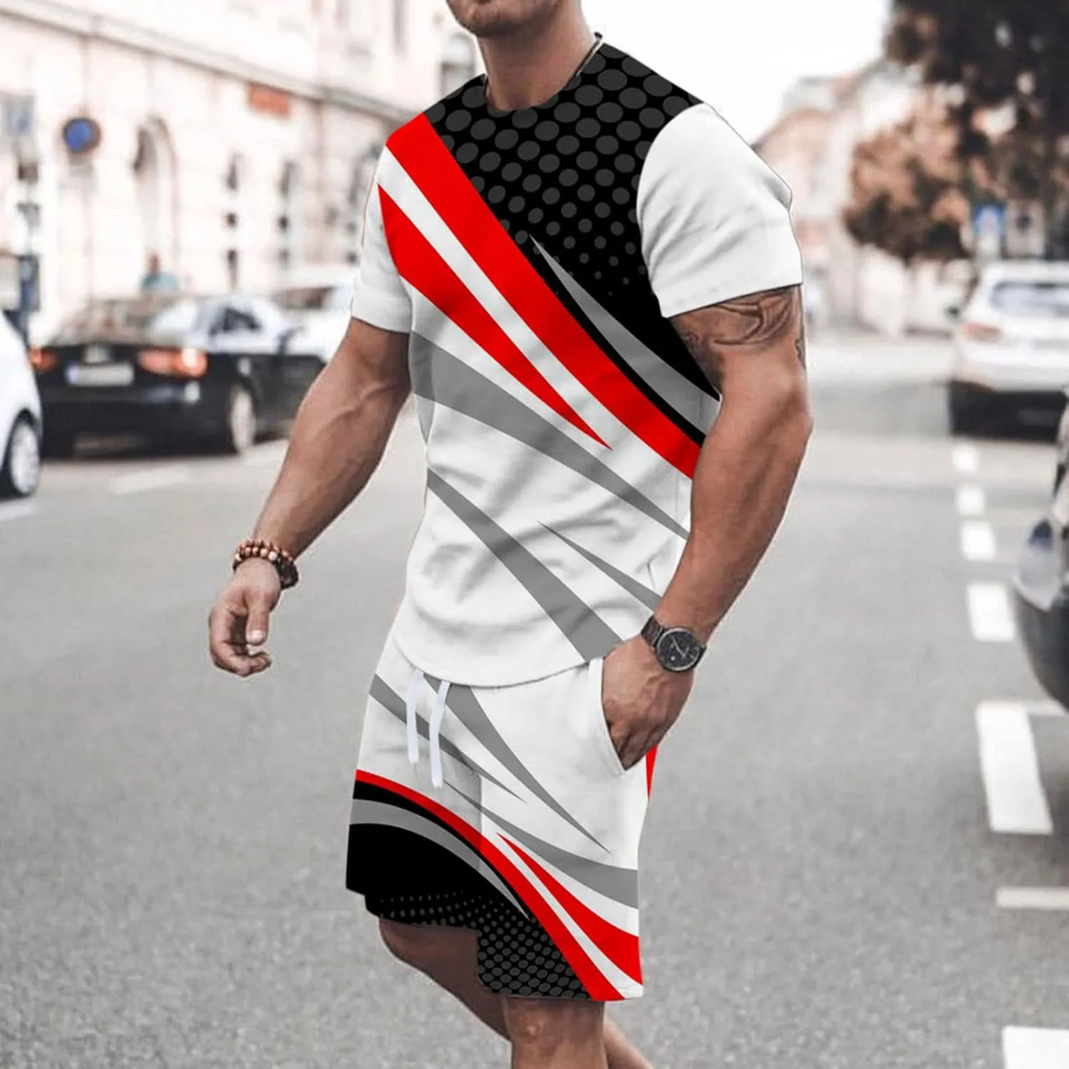 Muscularfit Mens Short Sets 2 Piece Outfits Causal Gradient Color Tracksuit Sweatshirt and Drawstring Shorts Set for Men 2023