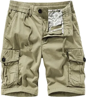 Muscularfit Mens Shorts 5 Inch Elastic Waist Drawstring Cargo Shorts Multi Pockets Regular Fit Buckle Zipper Utility Shorts