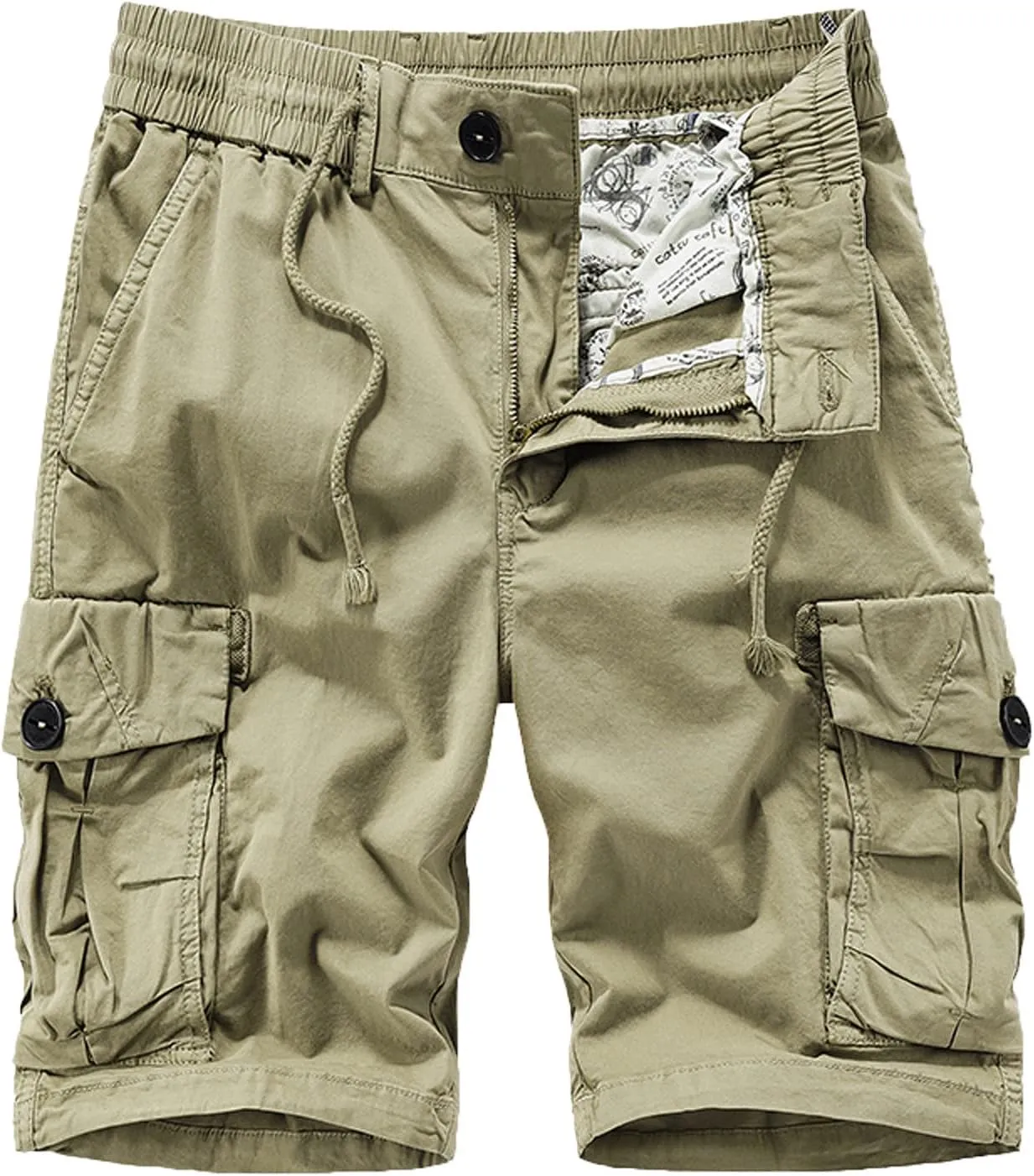 Muscularfit Mens Shorts 5 Inch Elastic Waist Drawstring Cargo Shorts Multi Pockets Regular Fit Buckle Zipper Utility Shorts