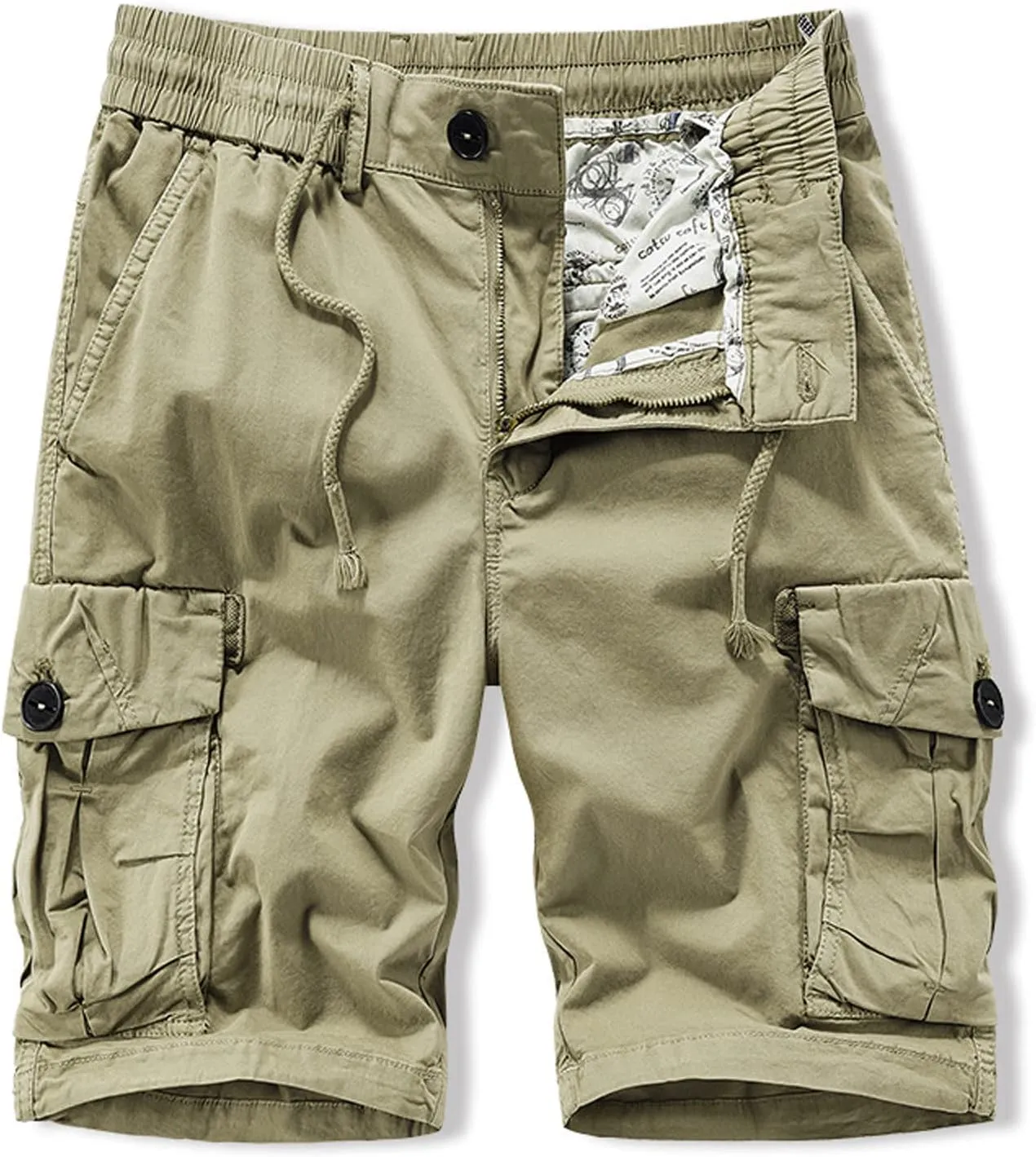 Muscularfit Mens Shorts 5 Inch Elastic Waist Drawstring Cargo Shorts Multi Pockets Regular Fit Buckle Zipper Utility Shorts