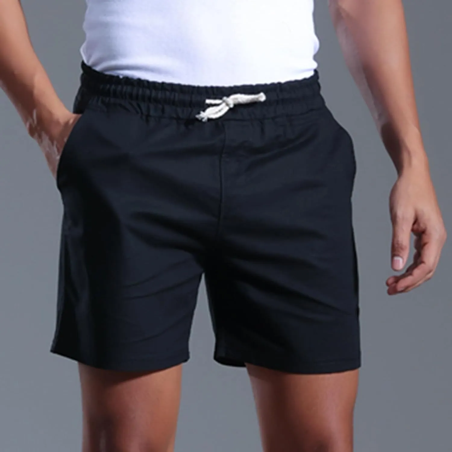 Muscularfit Mens Stretch Shorts Summer Causal Elastic Waist Drawstring Cotton Linen Shorts Loose Fit Solid Gym Beach Shorts