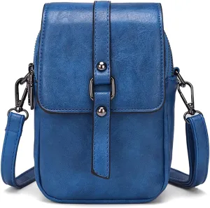 myfriday Vintage Crossbody Phone Bag for Women, Small Leather Shoulder Purse and Handbag with Tassel&Rivet Decoration
