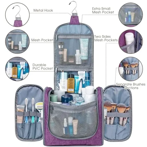 Narwey Small Hanging Toiletry Bag Women Travel Makeup Bag Organizer Toiletries Bag for Travel Size Essentials Accessories Cosmetics (Medium, Elephant)