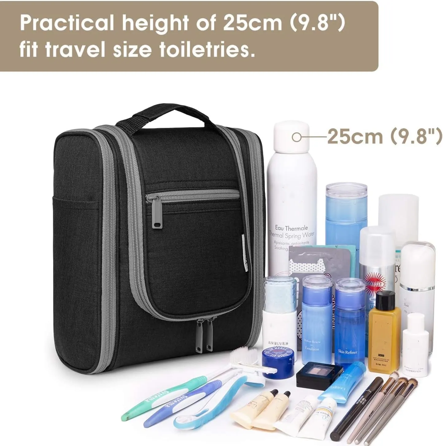 Narwey Small Hanging Travel Toiletry Bag Cosmetic Make up Organizer for Women and Men (Medium, Black)