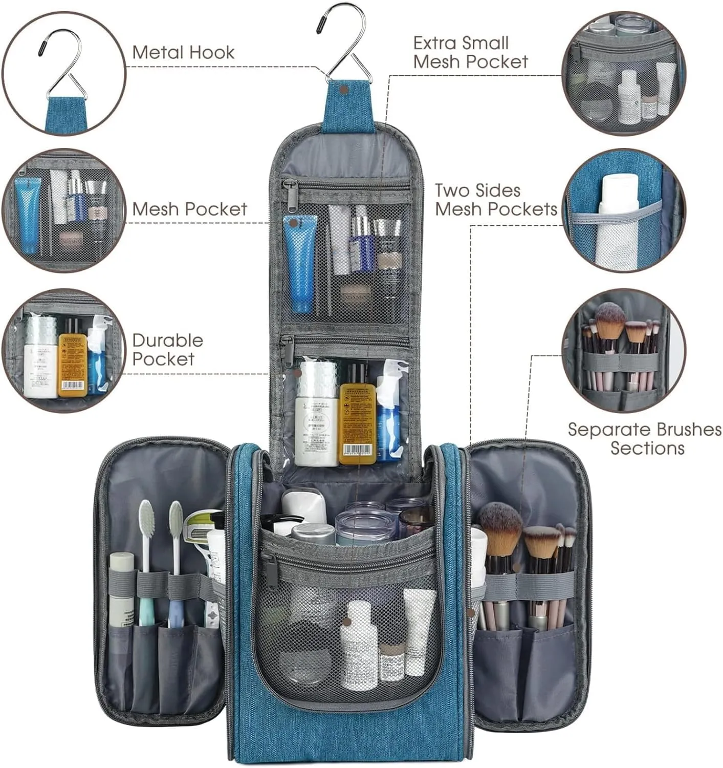 Narwey Small Hanging Travel Toiletry Bag Cosmetic Make up Organizer for Women and Men (Medium, Navy Blue)