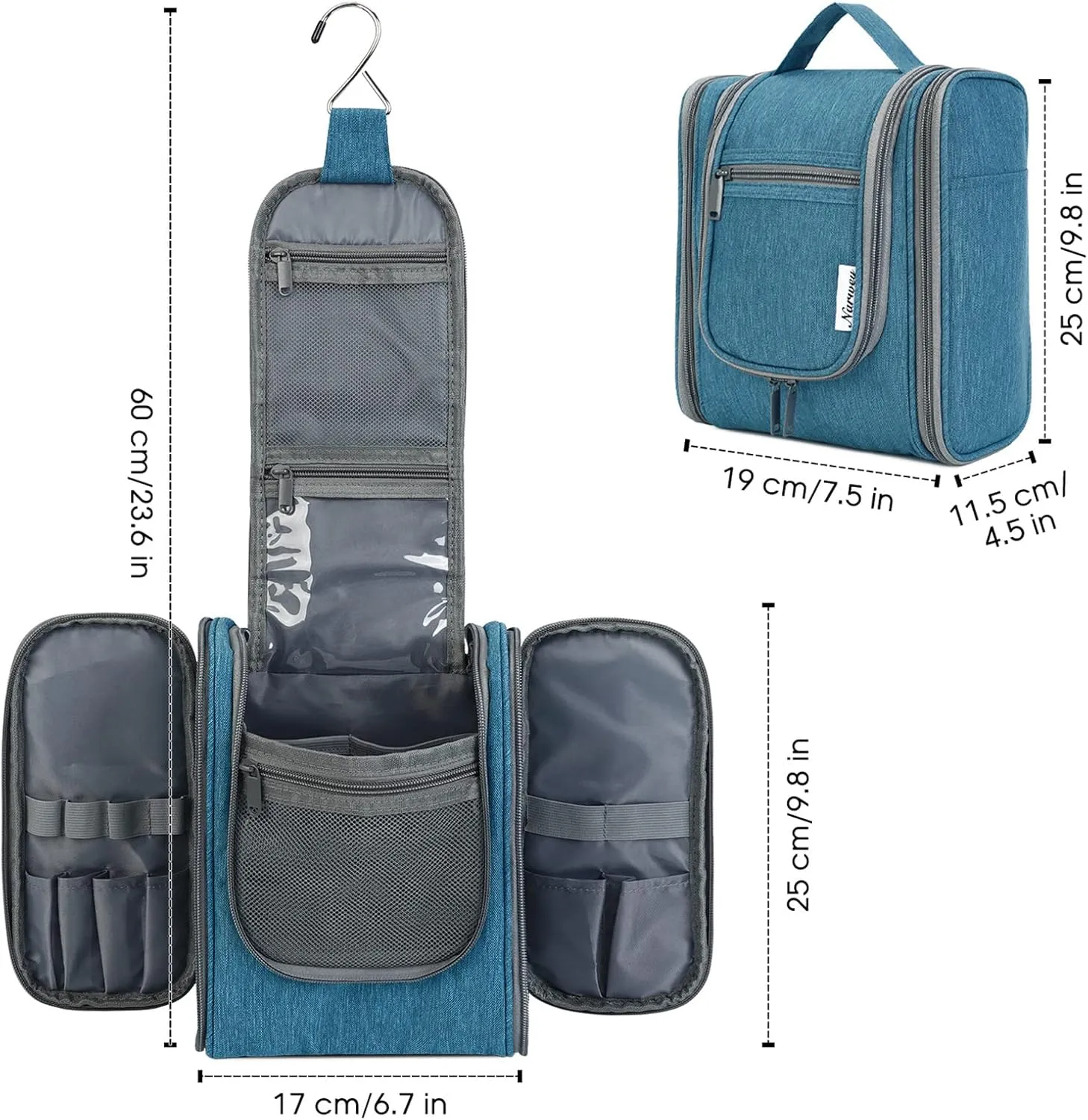 Narwey Small Hanging Travel Toiletry Bag Cosmetic Make up Organizer for Women and Men (Medium, Navy Blue)
