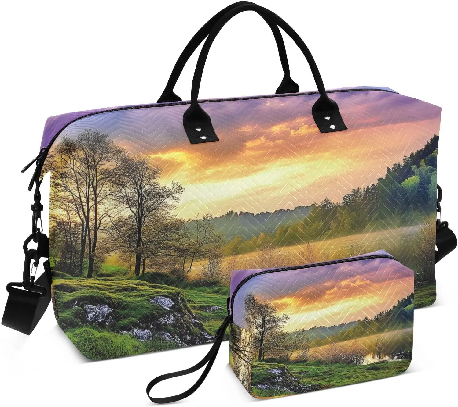 Nature Landscape Sunset Duffel Bag for Traveling, Gym Bags with Multiple Interior Pockets for Women Men Toiletry Purse Included 20.5”x 1.9” x 13.8”