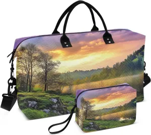 Nature Landscape Sunset Duffel Bag for Traveling, Gym Bags with Multiple Interior Pockets for Women Men Toiletry Purse Included 20.5”x 1.9” x 13.8”