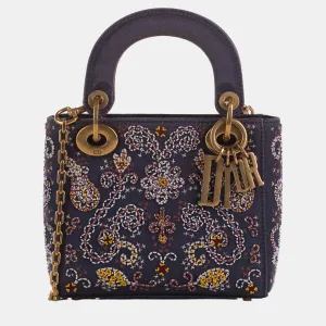 Navy Blue Mini Denim Embroidered Lady Dior