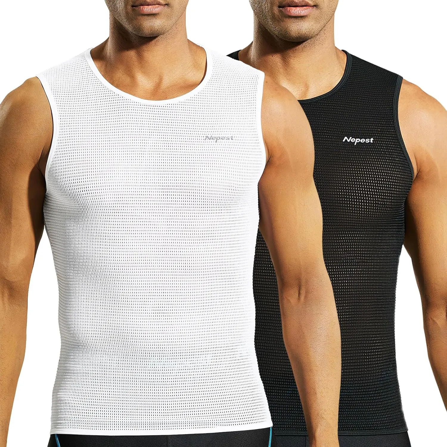 Nepest Mens Vests/Short Sleeve Biking Base Layer Mesh Sleeveless Cycling Baselayer Bicycle Ultralight Undershirts