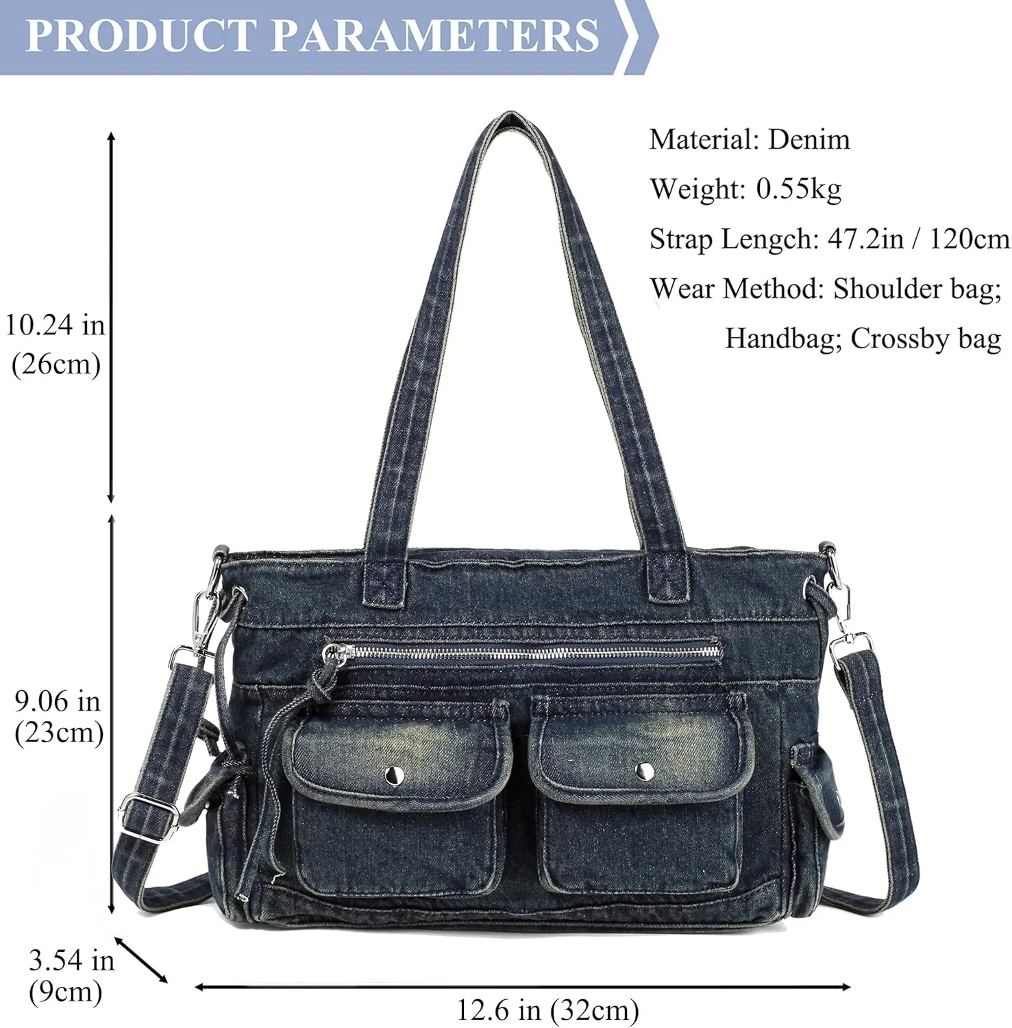 New Jeans Bag Washed Denim Bag for Women Cute Denim Messenger Bag Blue Jean Purses and Handbags