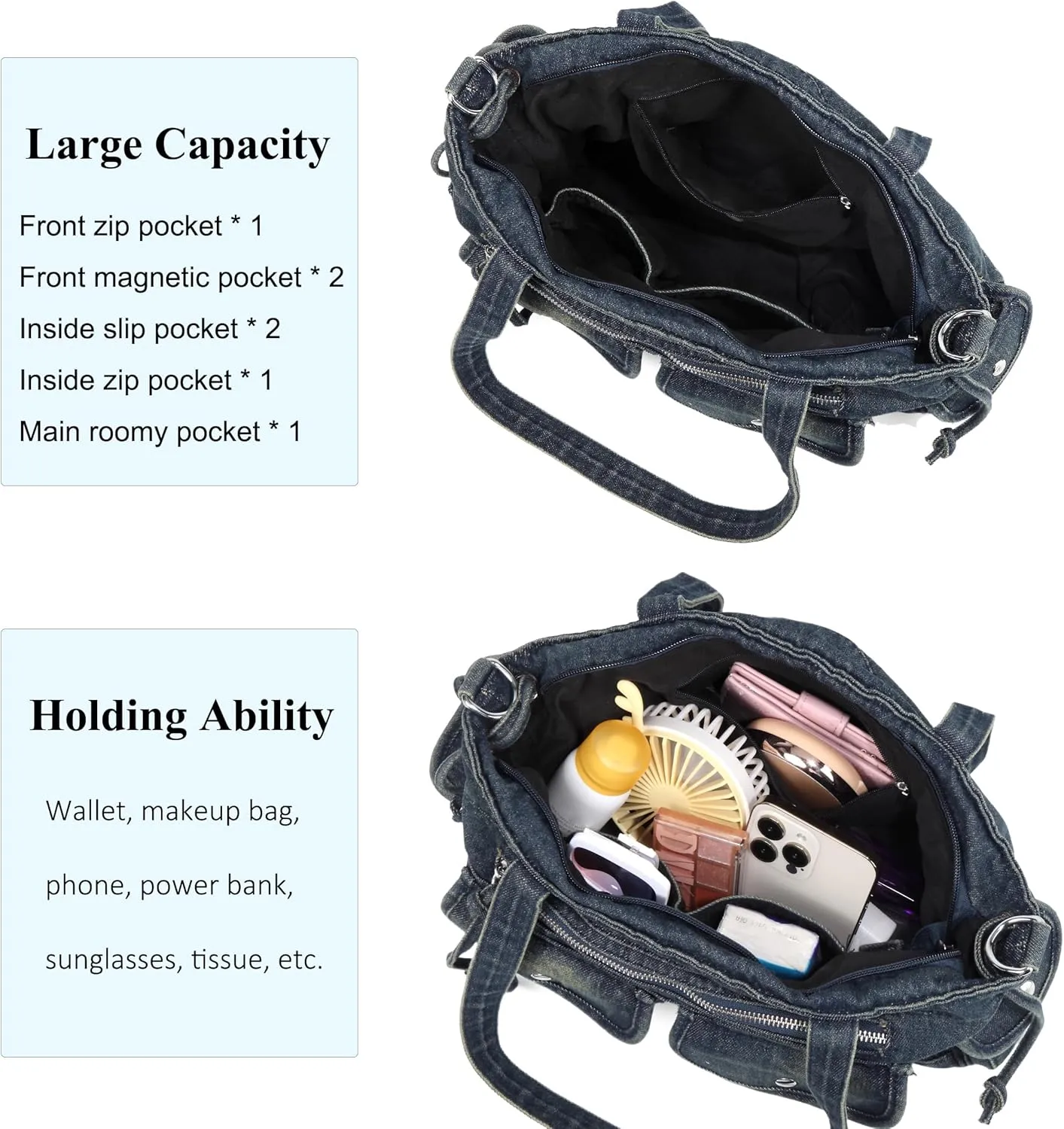 New Jeans Bag Washed Denim Bag for Women Cute Denim Messenger Bag Blue Jean Purses and Handbags