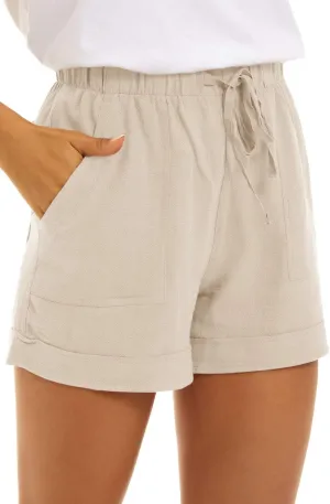 NEYOUQE Womens Cotton Linen Casual Summer Elastic Waist Comfy Shorts with Pocket