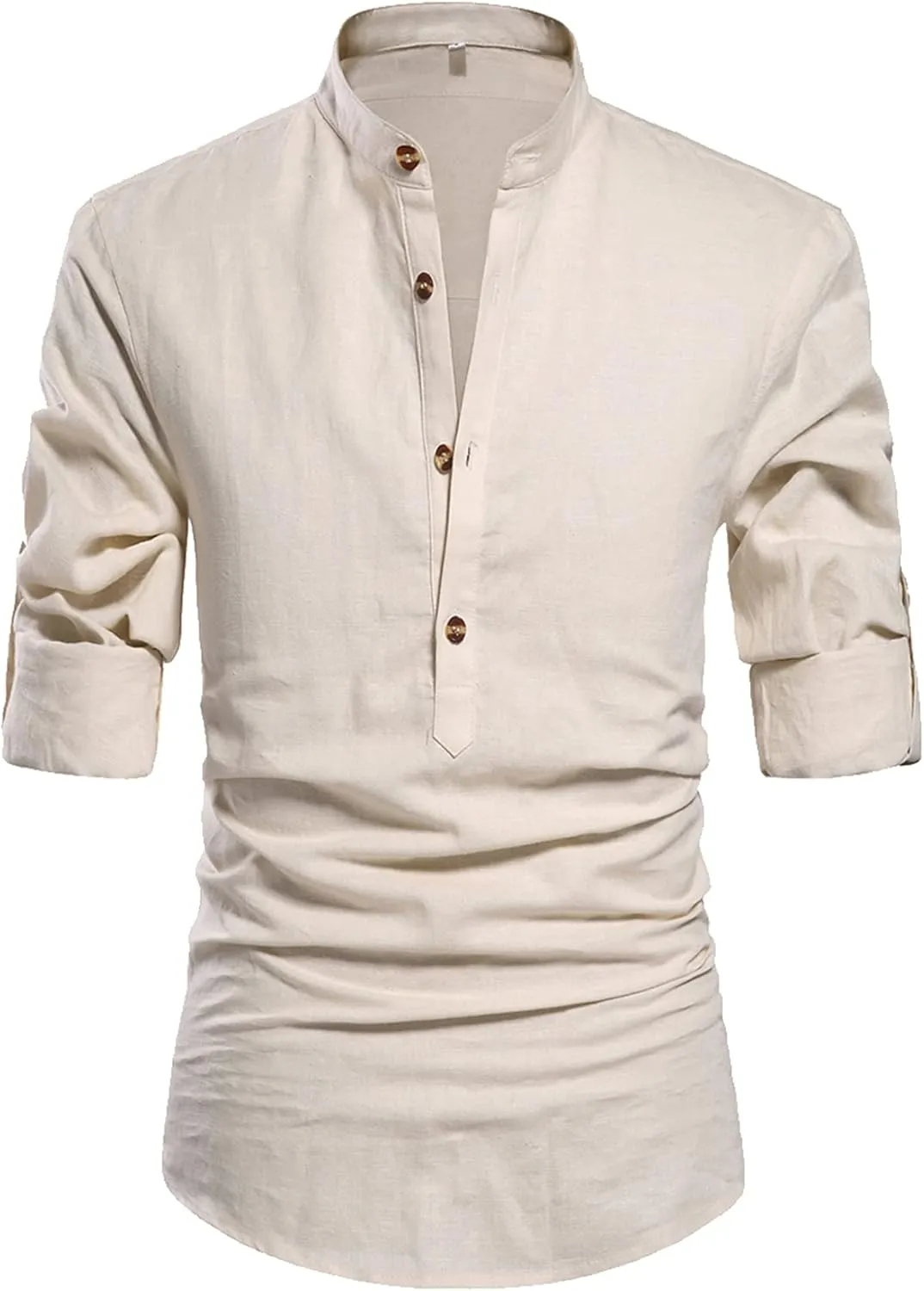 NITAGUT Men Henley Neck Long Sleeve Daily Look Linen Shirts